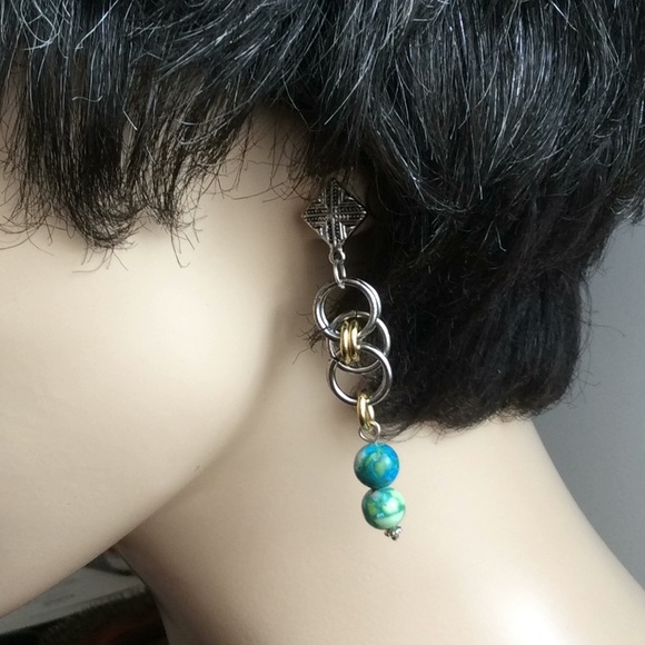 African Turquoise Dangle Earrings - Picture 3 of 7